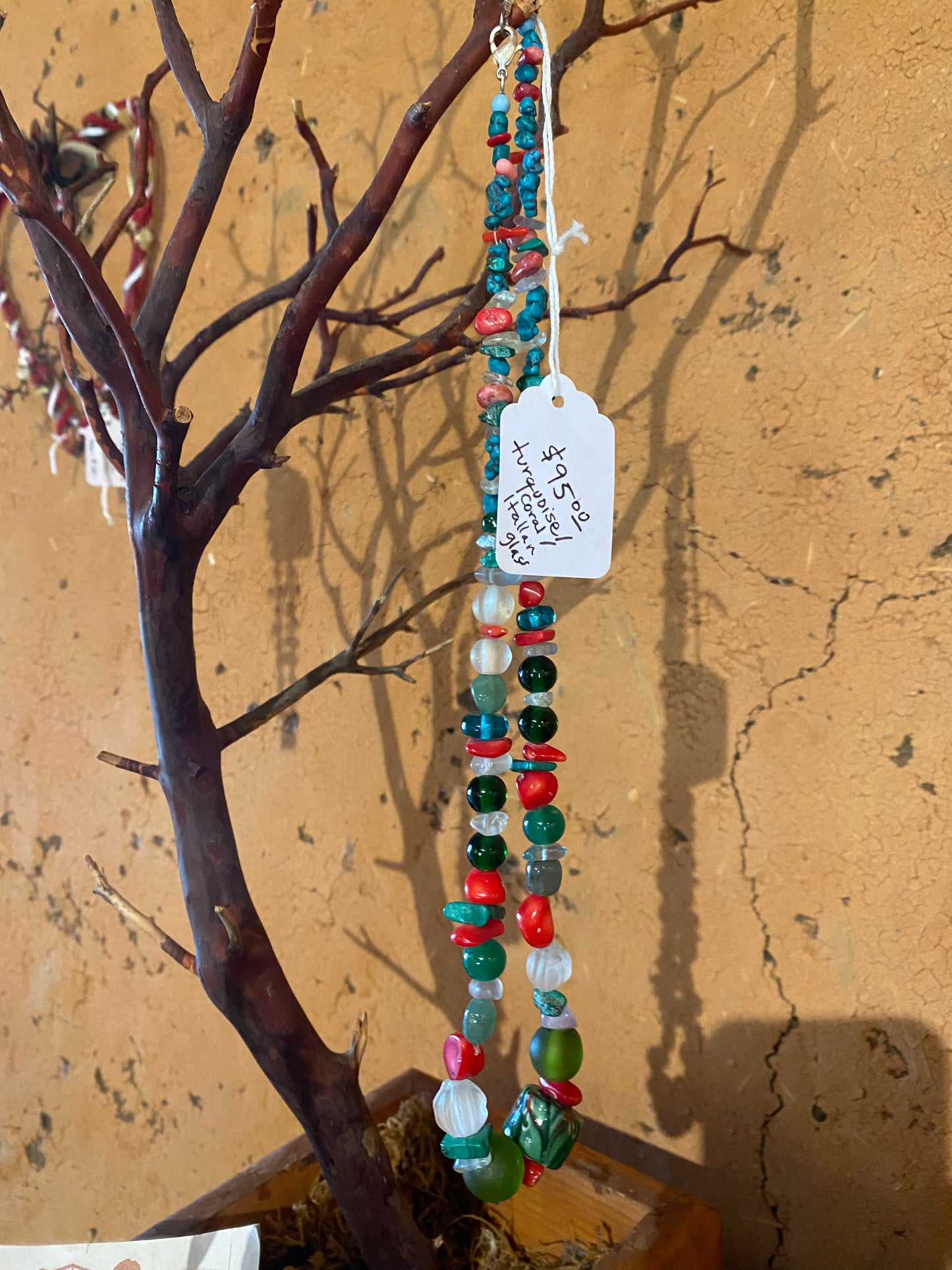 Turquoise, Coral, and Italian Glass Necklace by Hilda Evans
