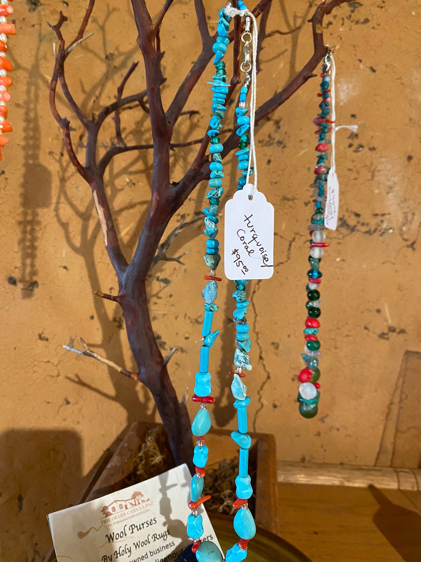 Turquoise and Coral Necklace by Hilda Evans
